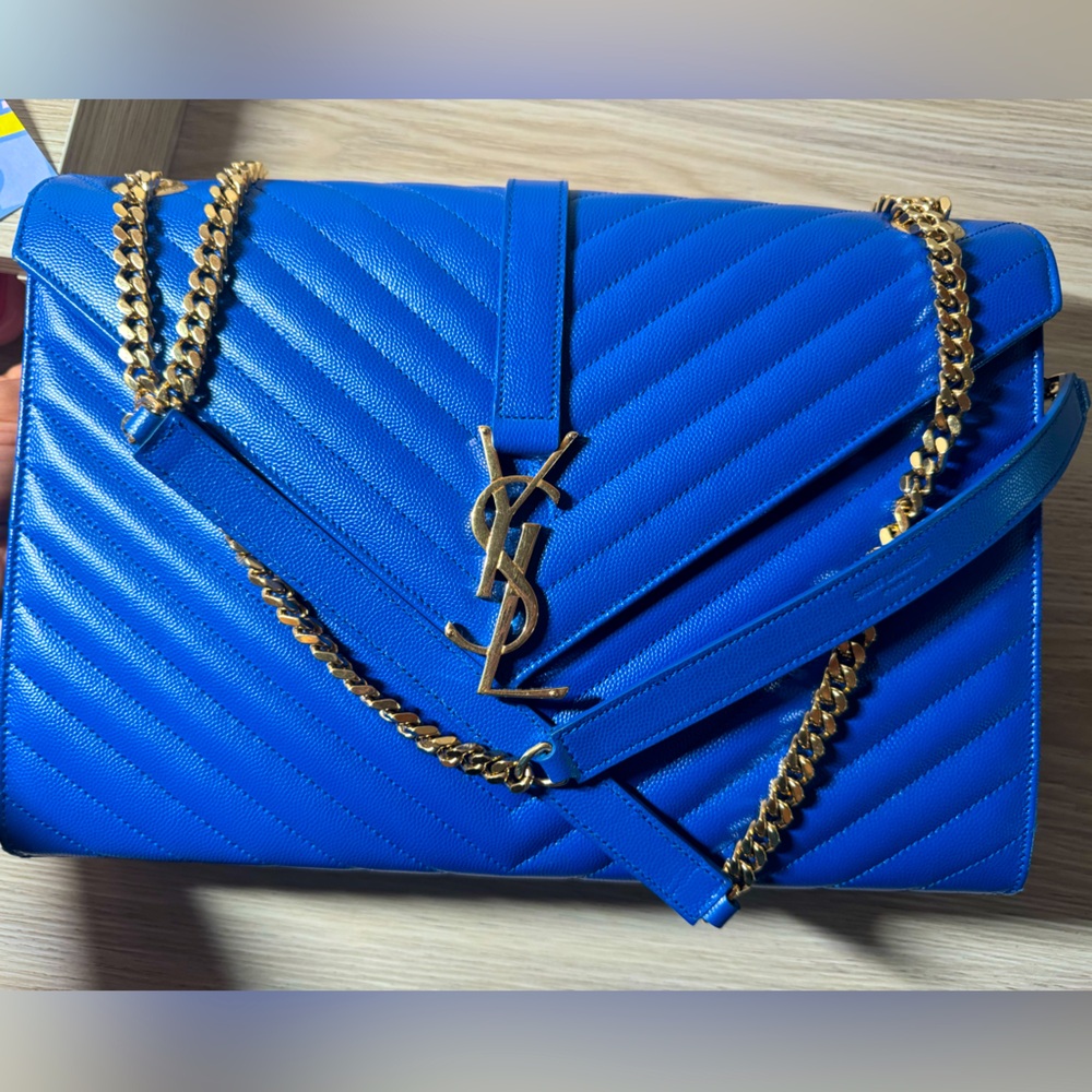 Saint Laurent Classic Monogram Envelope Satchel Matelasse Chevron Leather Large.